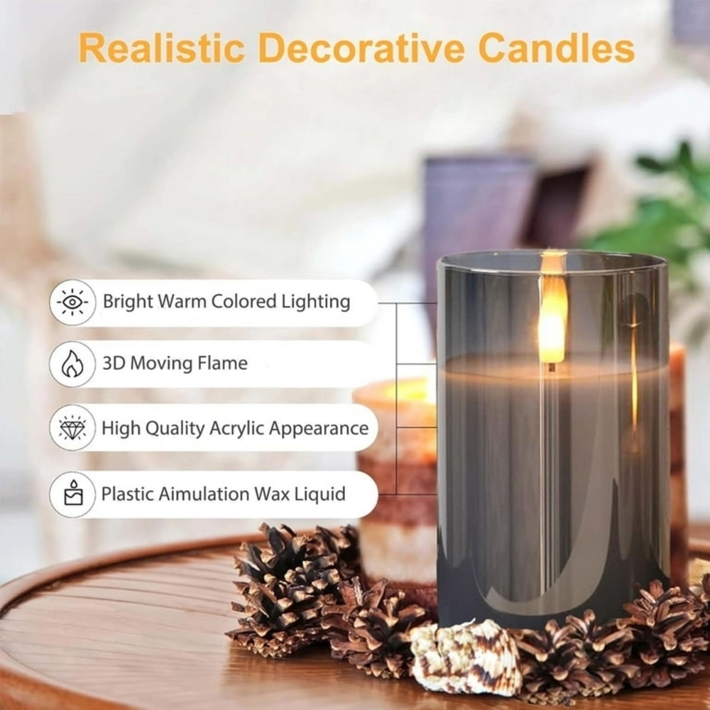 Gray Remote-Controlled Black LED Flameless Candle Set - Picture 2 of 8